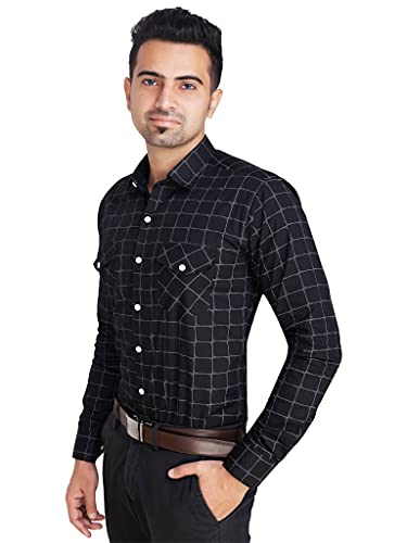 Image of Checks Slim Fit Double Pocket Full Sleeves Shirt - Set of 1