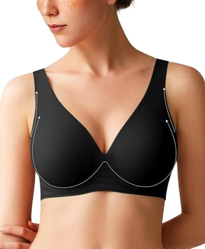 Popilush Wireless Bras Women Seamless No Underwire Push Up Bra Supportive Deep V Bralette Everyday Comfortable T-Shirt Bra