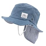 [and edge.] ベビー キッズ 2way コットンハット 帽子 ゴム付き たれ付き つば広 子供用 男の子 女の子 綿100％ デニム uvカット upf50+ 50cm,ライトブルー