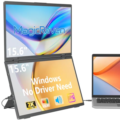 Image of MAGICRAVEN Portable Dual Monitor for Laptop, Foldable Laptop Screen Extender, Plug & Play No Driver, 2K QHD IPS Triple Screen for Travel & Office, Compatible with Windows,Chrome,Switch,PS4 /5-16 inch