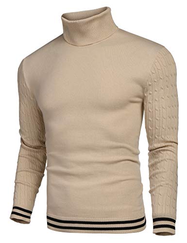 Balancora Suéter de Punto Cuello Alto para Hombre Slim Fit Cuello Alto para Hombre Suéter de Punto Fino de Invierno Sudadera cálida para Hombre Manga Larga Caqui,L Cover
