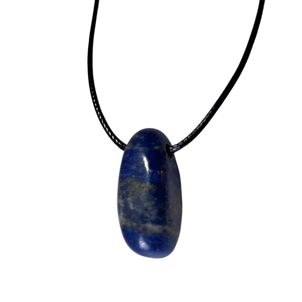 VIE Tumbled Pendant, Black Cord, Lapis Lazuli