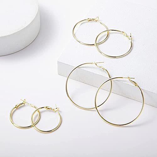 Big Gold Hoop Earrings For Women Hypoallergenic 925 Sterling Silver Post Thin Loop 14K Gold Plated Hoop Earrings Set For Girls, 3 Pairs (14K Gold 30Mm,40Mm,50Mm) #TOP5