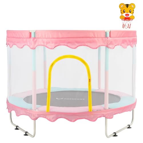 K IKIDO-Trampolín interior con red, cojín rebotante, protección de los bordes, para niños a partir de 2 años – trampolín de jardín para niños (rosa)