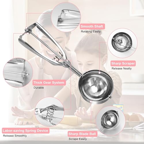 MEETOZ 3PCS Ice Cream Scoop, Premium Cookie Scoop Set, Small/Medium/Large Stainless Steel Scoop, Ice Cream Scooper with Trigger Release, Cookie Scooper for Baking, Cupcake Scoop - Image 4