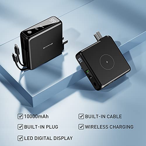 Sanag Portable Charger Power Bank Fast Charging Wireless Usb C Wall Charger 10000 Mah For Cell Phones Powerbank With 4 Outputs 2 Inputs Led Display Built-In Wall Plug And Cables #TOP5