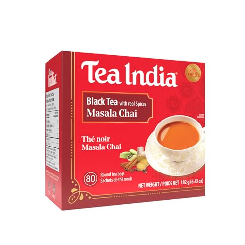 Tea India Masala Chai Tea Flavorful Blend Of Black Tea & Natural Ingredients Strong Full-Bodied Traditional Indian Caffeinated Tea 80 Round Teabags