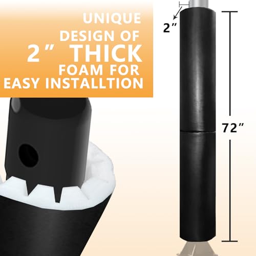 72 Inch Tall Round Pole Padding - Heavy Duty 2” Thick Foam Wrap Around Round and Square Post Pad for 3-4” Diameter Basketball Pole, Swing Pole, Electric Pole & More,Easy Install with Unique Design