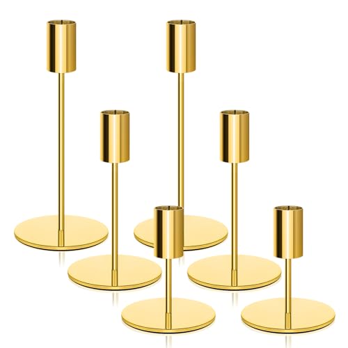 6pcs Gold Color Candlestick Holders Metal Candle Holders for Candlesticks Tall Taper Candle Holders for Home Deco, Wedding,Dinner,Christmas Party, Fits 3/4 inch Thick Candle&Led Candles (Gold)