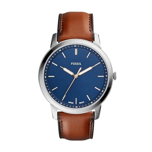 Fossil Men’s Minimalist Quartz Stainless Steel and Leather Three-Hand Watch