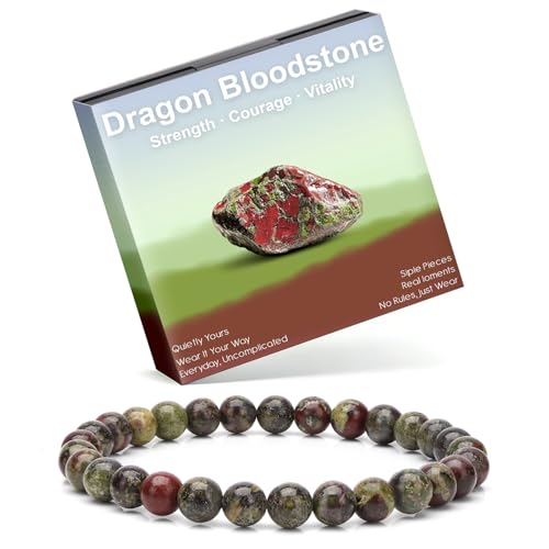 Risyfjew 6mm Dragon Bloodstone Crystal Bracelet for Women, Handmade Natural Gemstone Beaded Stretch Bracelet, Natural Stone Jewelry Gift with Floating Display Box