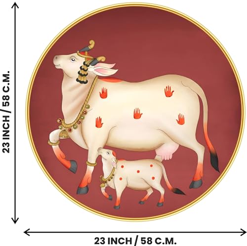 Image of SAF Large Round Pichwai Cow Wall Painting with golden frame Vinyl Sparkle laminated||Home decor Painting,Living Room, Bedroom,Office Room Decor - Painting for Wall Decoration GR-05
