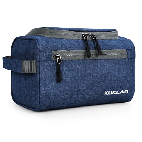 Image of KUKLAR Large Travel Toiletry Bag for Men, Water-Resistant Canvas Dopp Kit with Front Zipper Pocket, Portable Bathroom Hygiene & Grooming Organizer Bag for Vacation & Gym(Navy Blue)