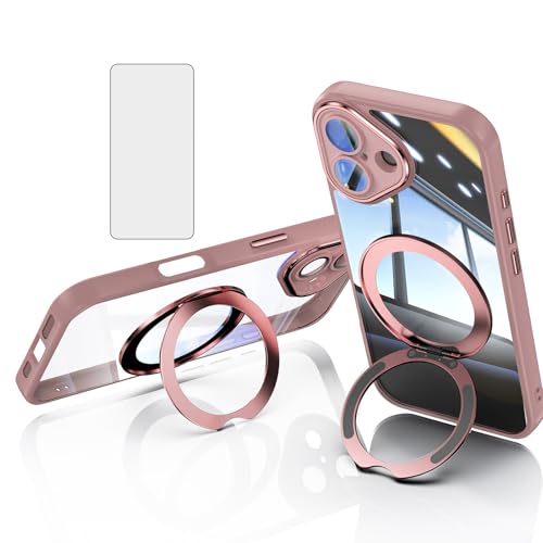 Coque iPhone 16 Asuwish rose avec verre trempé et anneau de support béquille