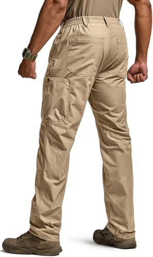 CQR Men\'s Military Cargo Pants, Water Resistant Ripstop Army Combat Tactical Pants, Outdoor Hunting Hiking EDC Work Pants, Hauler Alamo Khaki, 36W x 30L - Thumbnail 2