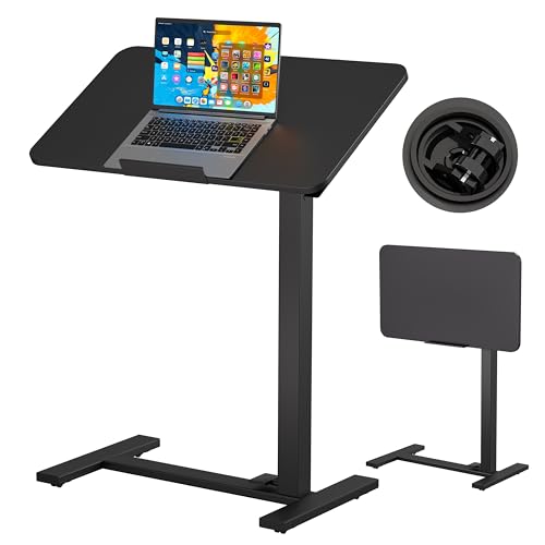Image of BIZUM Mobile Standing Desk Laptop Desk Pneumatic with Wheels 180 Tilt Top Hospital Bed Table Portable Rolling Cart Foldable Bedside Table for Hospital&Home Use, Black
