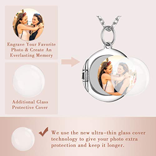 Chicsilver Personalized Round Circle Locket Pendant Necklace 925 Sterling Silver Custom Photo Necklace Customized Picture Necklace Memory Jewelry For Women/Mom/Wife/Sister #TOP3