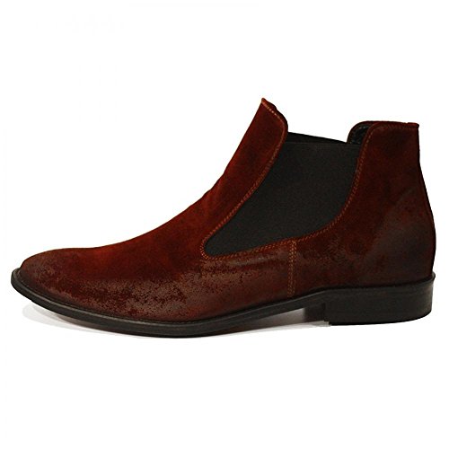 PeppeShoes Modello Larky - EU 42 - US 9 - UK 8-27 cm - Handmade Italian Mens Color Burgundy Ankle Chelsea Boots - Cowhide Suede - Slip-On