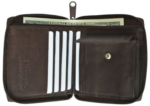 MARSHAL Zip Around Bifold Wallet with Snap Down Coin Purse for Men
