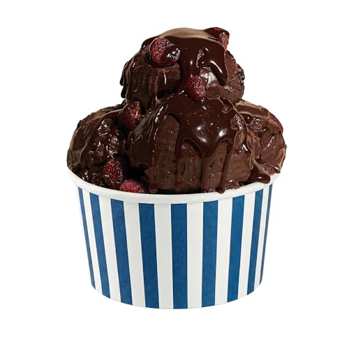 Image of Restaurantware Coppetta 12 Ounce Dessert Cups, 50 Disposable Ice Cream Cups - Lids Sold Separately, Sturdy, Blue And White Paper FroYo Bowls, Striped, For Hot And Cold Foods, Perfect For Gelato