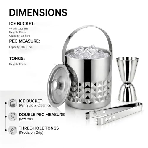 Image of FINALITY Stainless Steel Double Walled Insulated Ice Bucket (SILVER POLISH HONEYCOMB)