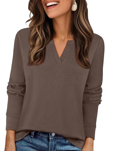 Sweaters for Women Early Fall Fashion Must Haves Winter Clothing Chocolate Brown Clothes 2025 Trendy Dressy Tops Tunics Long Sleeve Shirts Oversized Tshirts Sweatshirt Airport Business Casual Outfits