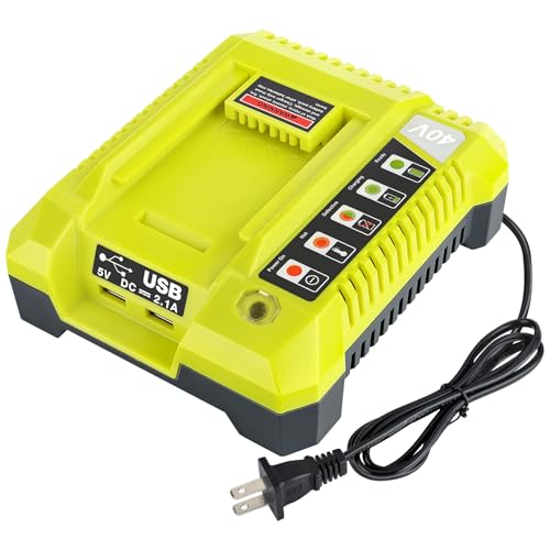 GRVODFRTA 40 Volt Charger Compatible with Ryobi 40V Battery, Replacement Charger Station for OP4040 OP4050 OP4050A OP40601 OP4026 OP4015 OP4030 40V Battery