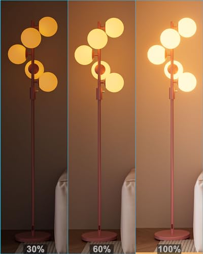 Image of Lightdot Dimmable Globe Floor Lamp, Retro Pink Pole Standing Lamps with 5PCS Bulbs Included, Mid Century Modern Floor Lamp with 5Lbs Heavy Base for Living Room /Bedroom /Sofa Beside /Corner Decor