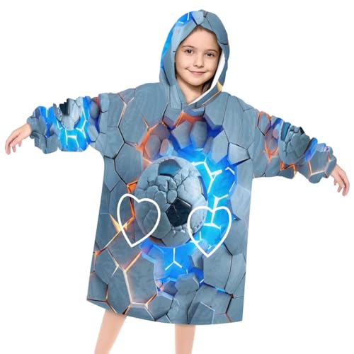 Pardick Wearable Blanket Hoodie for Kids, Retro Football Fleece Sweatshirt Blanket Oversized Blanket Sweatshirt with Pocket Flannel Warm Hooded Blanket 6-10 Year Old Girl Boy Gift, One Size