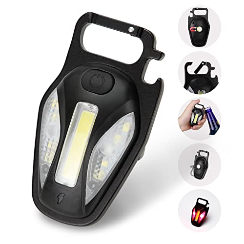 2000 Lumens LED COB Key Chain Flashlights Small Water Resistant USB Rechargeable Magnetic Work Light 3 Modes Portable Mini Light with Folding Bracket for Walking Camping Repairing Christmas Gift