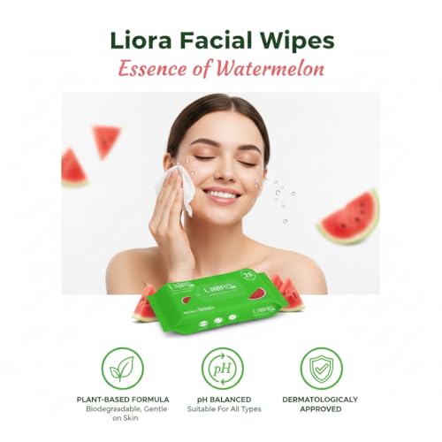 Image of Liora Wet Wipes, Daily Cleansing, Refreshing & Moisturizing Facial Wipes | Aloe Vera Enriched | Rose, Lavender, Watermelon & Cucumber | Anti-Acne, Biodegradable | 25 Wipes Each, Pack of 12 (300 Wipes)