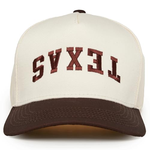 Two Tone Vintage Snapback Hat - Texas (Upside Down) - Brown/Beige