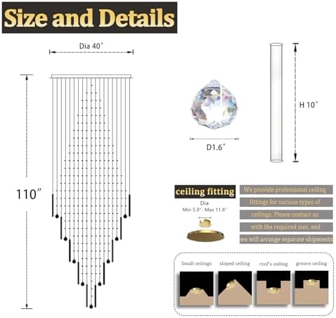 - Flashing God D40 x H110 Gold Raindrop Crystal Chandelier LED Dimmable Contemporary Chandelier Large Pendant Light for Entryway Stairway Foyer