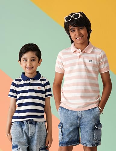 Image of Amazon Brand - Symbol Boys Cotton Rich Striped Polo Tshirt | Collar Tshirts | Half Sleeves | Regular Fit