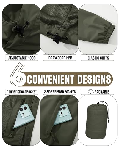 Image of 33,000ft Men's Packable Rain Jacket Waterproof Lightweight Raincoat Rain Shell with Hood for Outdoor Hiking Golf Travel