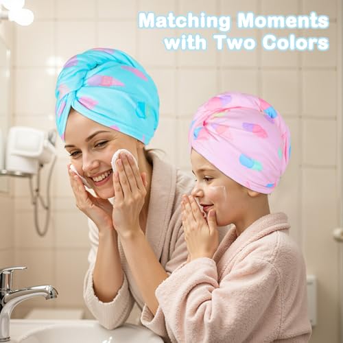 Image of FIOBEE Microfiber Hair Towel Wrap for Kid Girls Rapid Drying Hair Turbans | Absorbent & Soft Hair Wrap Towel, Easy Wear On With Button, For Girls Women Long Curly Hair, Turbie Twist Hair Towels