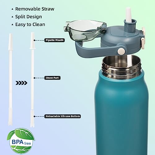 Image of BJPKPK 57oz Insulated Water Bottle with Straw Lid, Stainless Steel Bottle | One-Hand Straw Lid, BPA-Free Leakproof Large Water Bottle with Handle, Keeps Cold & Hot, Vacuum Insulation for Gym & Outdoor