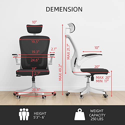 Image of Monhey Office Chair, Ergonomic Office Chair with Lumbar Support & 3D Headrest & Flip Up Arms Home Office Desk Chairs Rockable Computer Chair Multi-Angle from 90 to 130 with 350LBS CapacityChair