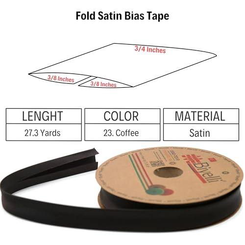 Image of Fold Satin Bias Tape - 99+ Colors - 3 /4 Inches Wide - 27 Yards - Fold Satin Binding Bias Ribbon Fabric Piping Bias Binding Tape for Sewing Clothing DIY (23. Coffee) BYS23