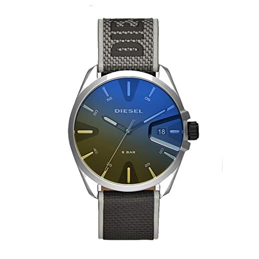DIESEL MS9 dial Iridiscente de múltiples Colores y Tres manecillas con Correa de Nylon Negra para Hombre Reloj DZ1902