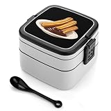 asbwuo Lonchera apilable de doble capa con churros y salsa de chocolate para adultos, con cuchara y asa invisible.