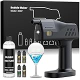 Electric Cocktail Smoke Bubble Gun Kit - Aroma Blaster with 4 Flavor Oils & Edible Bubbles | 5000mAh Rechargeable, Color Screen | Smoker for Whiskey, Food, Drinks | Great Gift for Dad, Men, Bartender