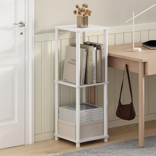 Image of Furinno Turn-N-Tube Set of 2, Book Shelf, Stackable Bookshelf, Bookcase with Easy Assembly, 13.4 x 13.4 x 20, for Living Room, Bedroom, Home Office, White /White