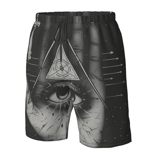 Men's Quick Dry Swim Shorts Hand Eye Occultism Vintage Geometry Black Dark Beach Trunks with Pockets4
