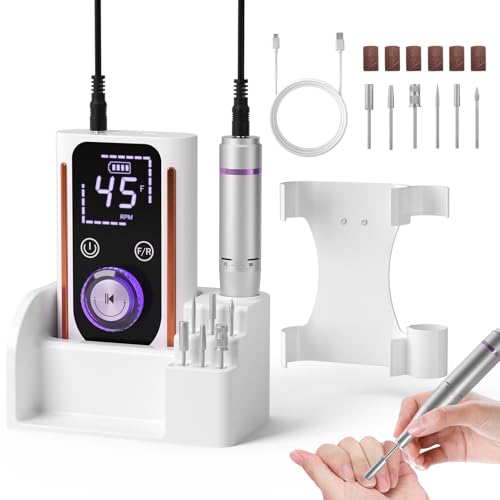 Hoyiyobi Electric Nail Drill Professional,Macchina portatile senza fili 45000RPM con schermo LCD a funzione di memoria,Velocità regolabile per unghie in gel acrilico manicure pedicure set