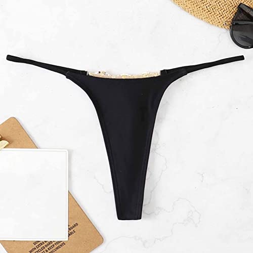 Lbjtakdp Rhinestone G-String Thong Bikini For Women Cute Chain Strap Crystal Sexy Bikinis Underwear Swimwear Bathing Suit Black #TOP4
