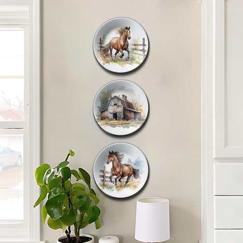 Adorvue Set of 3 Country House Ceramic Decorative Wall Plates For Home Decoration Show Pieces & Wall Accessories For Living Room, Bedroom, Drawing Room, Housewarming, Anniversary, Return Gift 8″