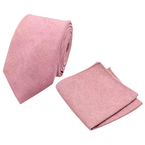 Cravate fine rose poudré avec pochette pour costume de mariage