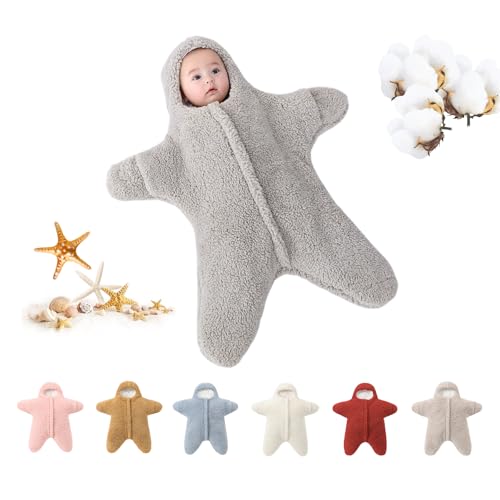 Image of Baby Starfish Onesie, Thick Imitation Fleece Starfish Newborn Romper, Infant Footie Jumpsuit Winter Warm Outfits(Gray,6-12 Months)