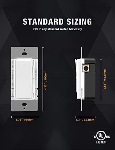 Aida Dimmer Switches For Led Lights, Single Pole / 3 Way White Dimmer Switch For 300W Dimmable Led/Cfl Lights And 600W Incandescent/Halogen, Ul Listed #TOP5